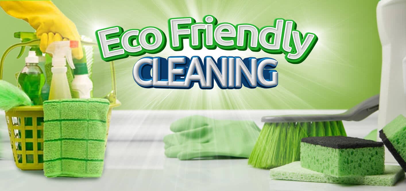 image with eco friendly cleaning text and some cleaning tools