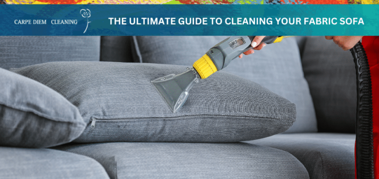 the ultimate guide to cleaning a fabric couch cover image with a couch being vacuumed